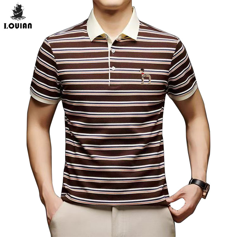 Jual Lou Lan kemeja pria Premium Casual stripe kancing Terlaris Baju ...