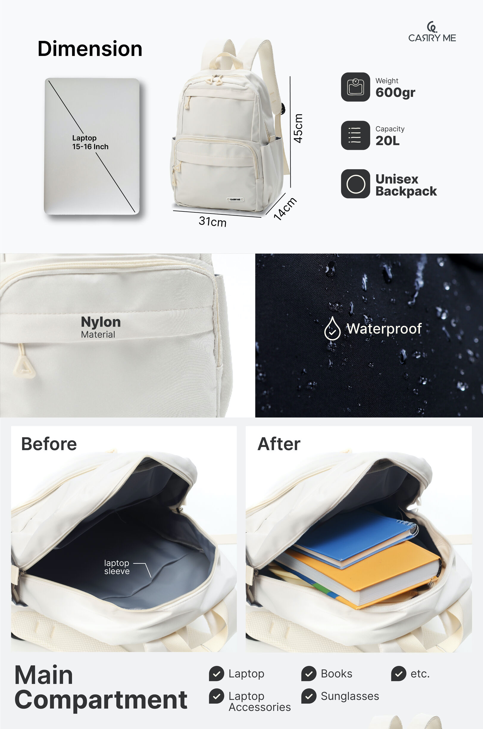 Jual Carry Me - Everyday Classic Backpack / Ransel Pria Wanita / Ransel ...