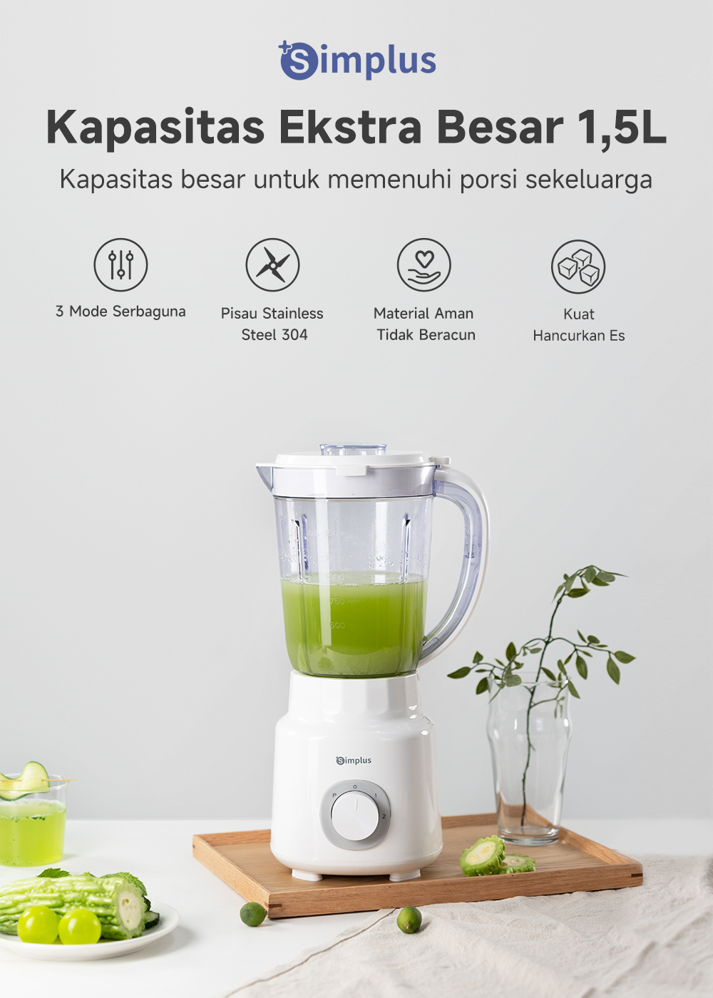 Jual Simplus Blender Stainless Steel 304 500W 1500ml Dengan Fungsi ...