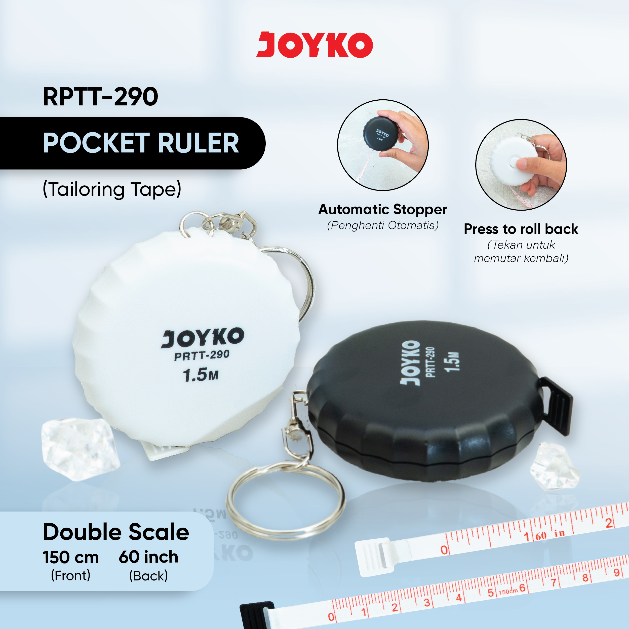 Jual JOYKO Meteran Mini Pocket Ruler Tailoring Tape PRTT-290 1.5 Meter ...