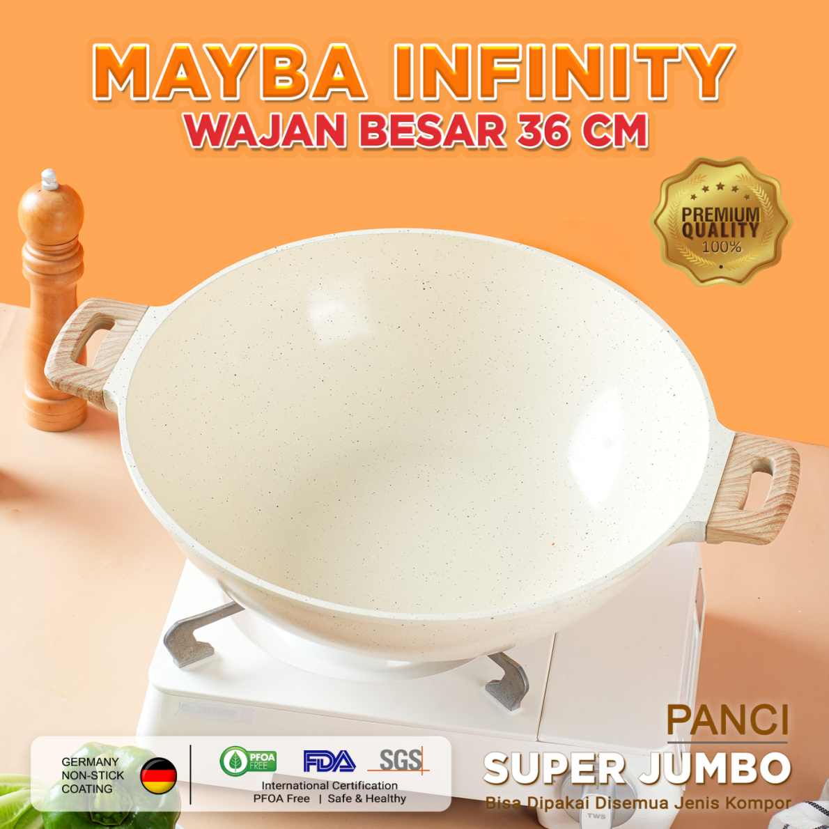Jual MAYBA INFINITY PANCI WOK JUMBO 36CM Anti lengket glowing granite ...