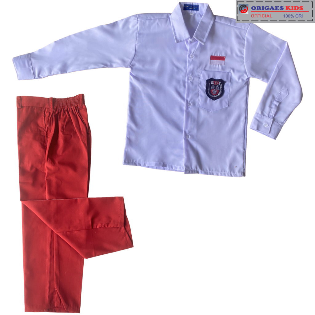 Jual ORIGAES KIDS - Setelan sekolah putih merah SD laki panjang celana ...