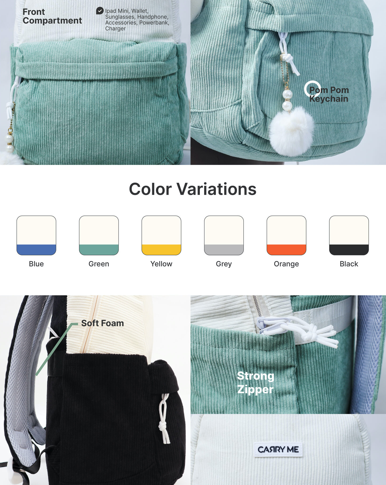 Jual CARRY ME - Buzzy Backpack Corduroy Ransel Wanita Sekolah Kuliah ...