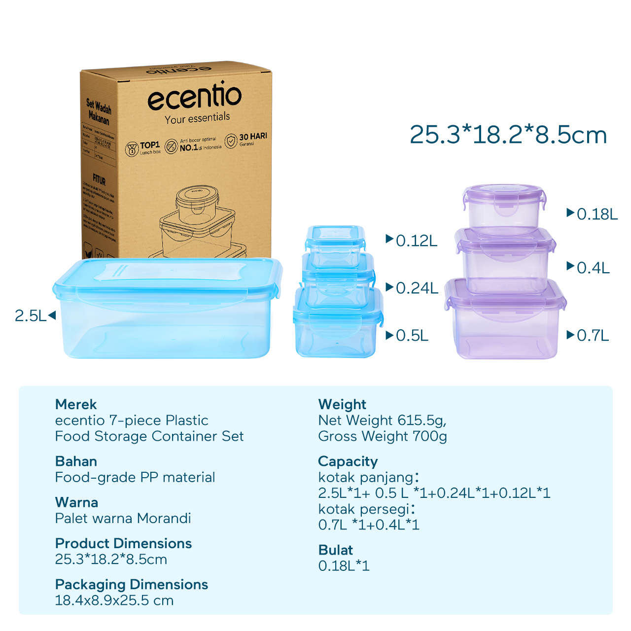 Jual [kol exclusive] ecentio food container 7pcs anti tumpah kotak ...