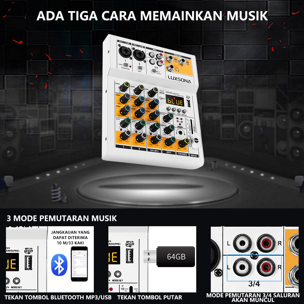 Jual LUXSONA Mixer reverb 4-channel/mixer mini profesional/mixer audio ...