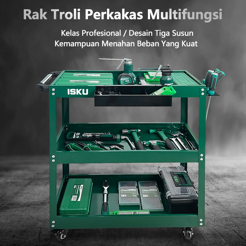 Jual ISKU Rak Troli Bengkel 3 Susun Tool Cart Heavy Duty Rak Dorong ...
