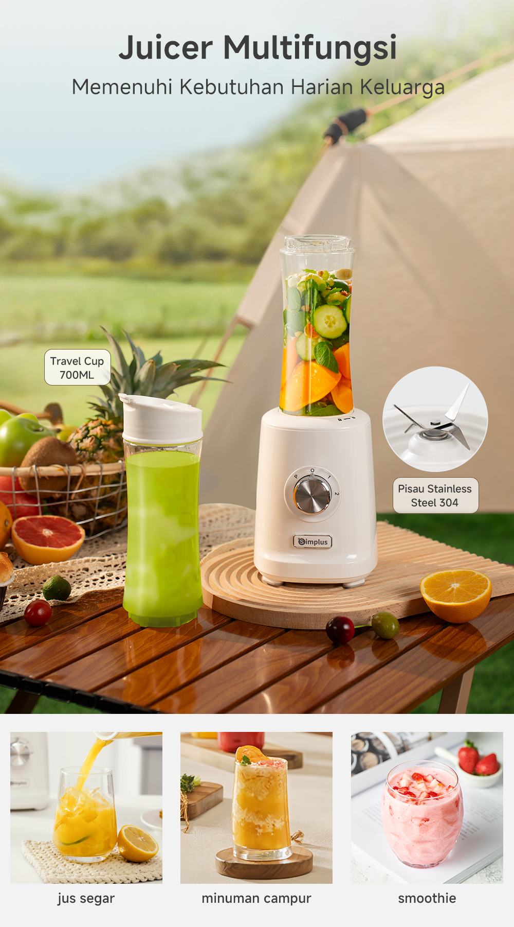 Jual Simplus 2-in-1 Blender 700ml Kapasitas Besar 2 Tumbler Travel Cup ...