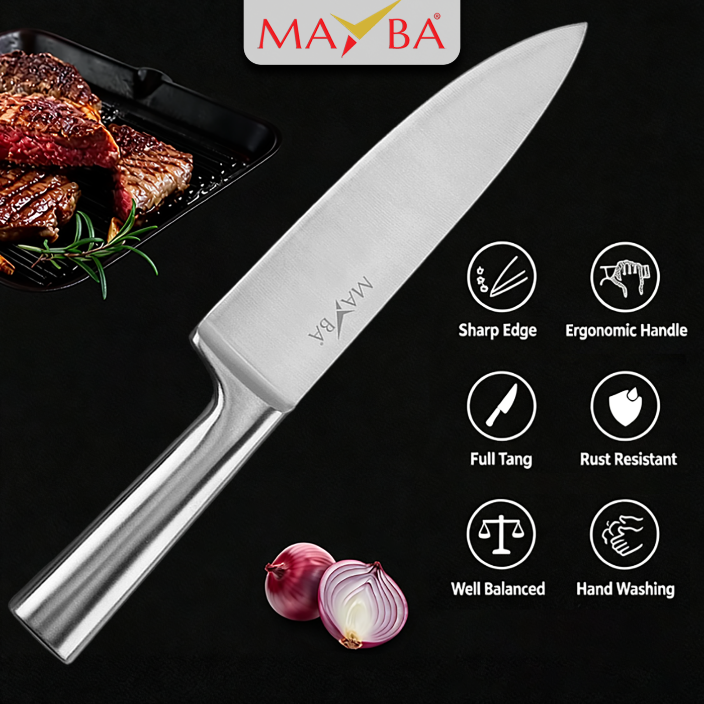 Jual MAYBA STAINLESS STEEL PISAU SET 5 PC talenan tebal pengasah knife ...