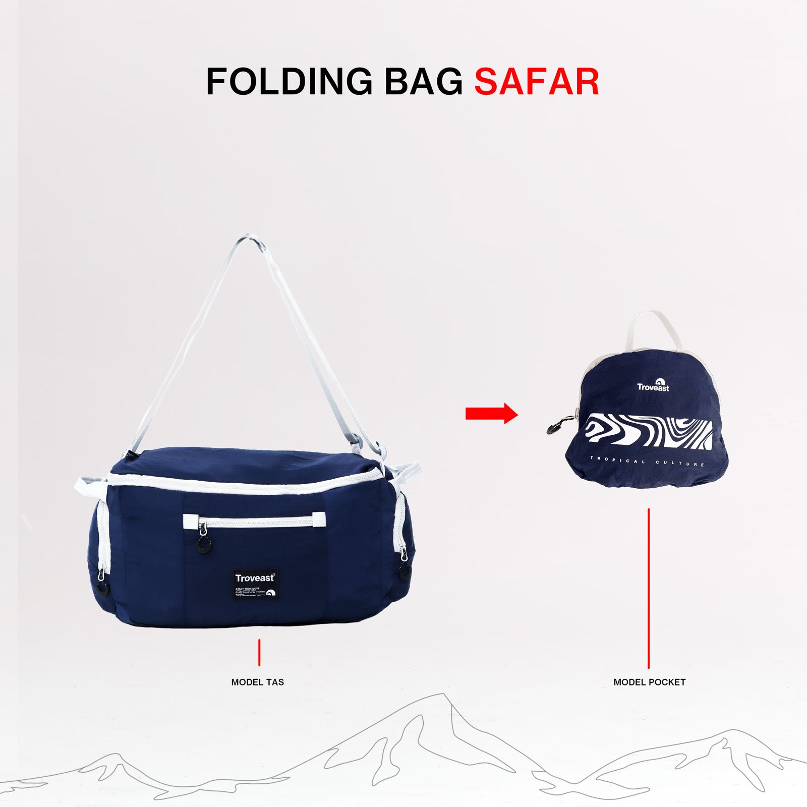 Jual Troveast Folding Bag Travelbag Lipat Safar Series Navy | Shopee ...