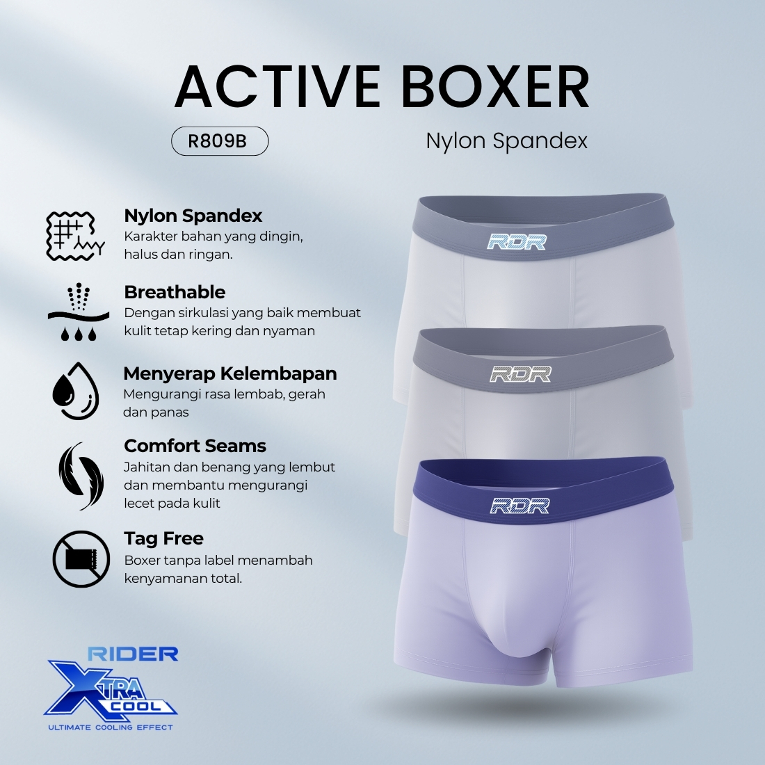 Jual Rider Active Xtracool Boxer Brief Nylon Spandex - Boxer Pria R809B ...