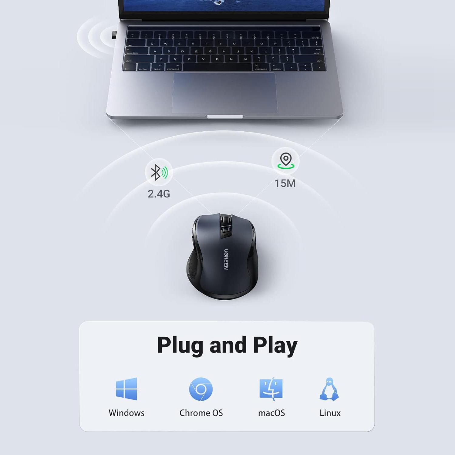 Jual UGREEN Mouse Wireless Dual Koneksi Bluetooth & dongle Silent Click ...