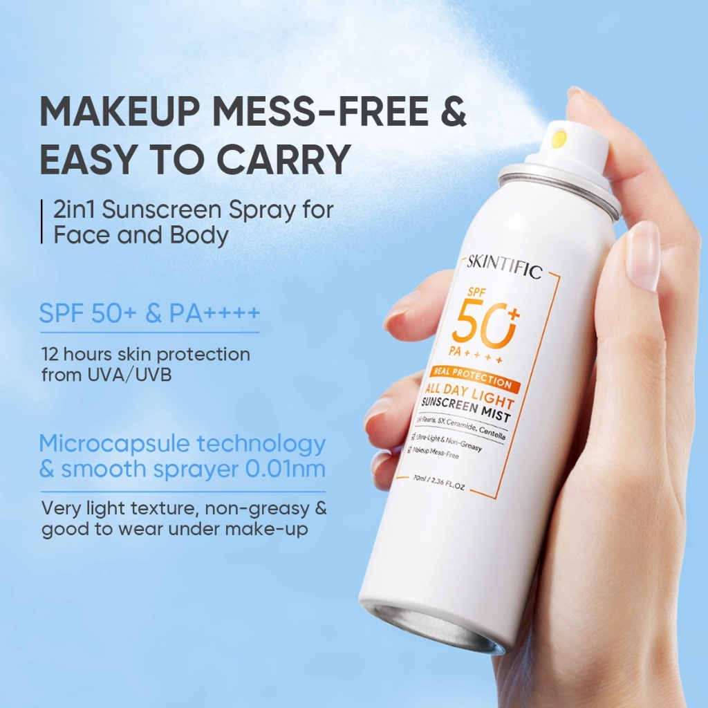 Jual SKINTIFIC – All Day Light Sunscreen Mist SPF 50 PA++++ 120ml ...