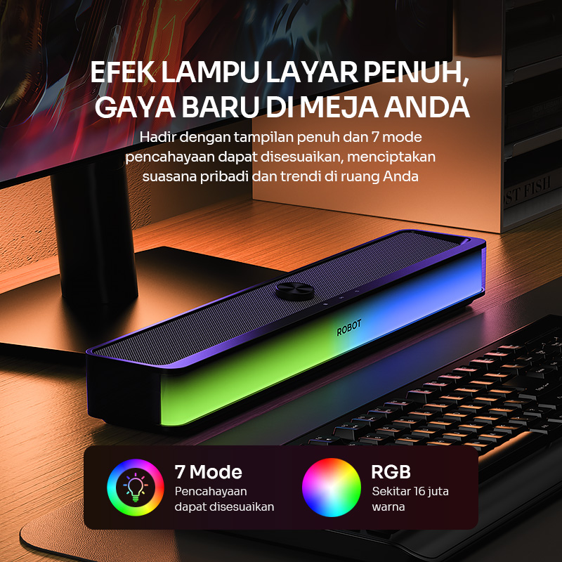 Jual ROBOT Speaker Bluetooth Soundbar Computer TV 20W RGB Light Full ...