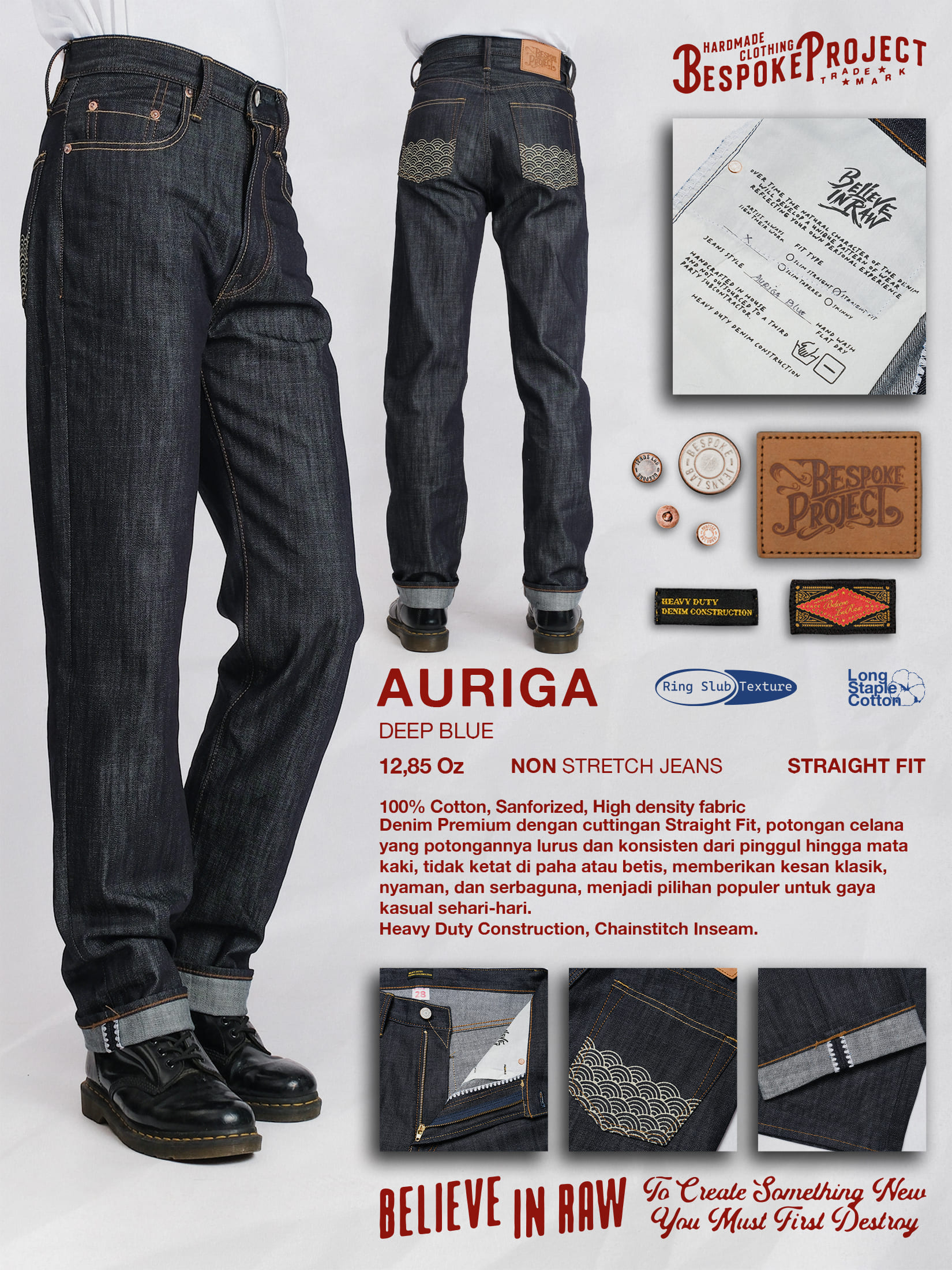Jual Bespoke Project - celana jeans pria regular Auriga Blue Straight ...