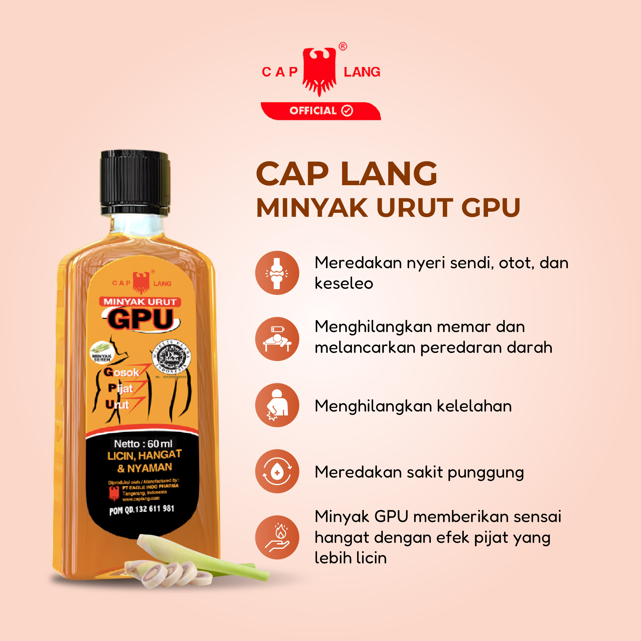 Jual Cap Lang 3 pcs GPU Oil Sereh 100ml Gratis 1 pcs Balsem Otot Geliga ...