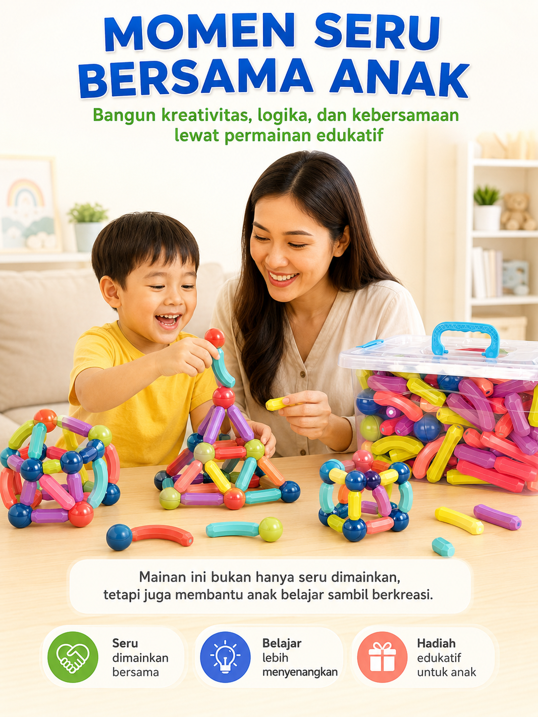 Jual Snapzy Mainan Edukasi Anak Magnetic Stick 3D DIY 188PCS Blok ...