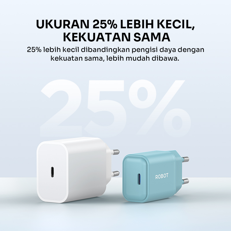 Jual ROBOT Adaptor Fast Charging PD 20W 3A Port Type C GaN Chip Smart ...