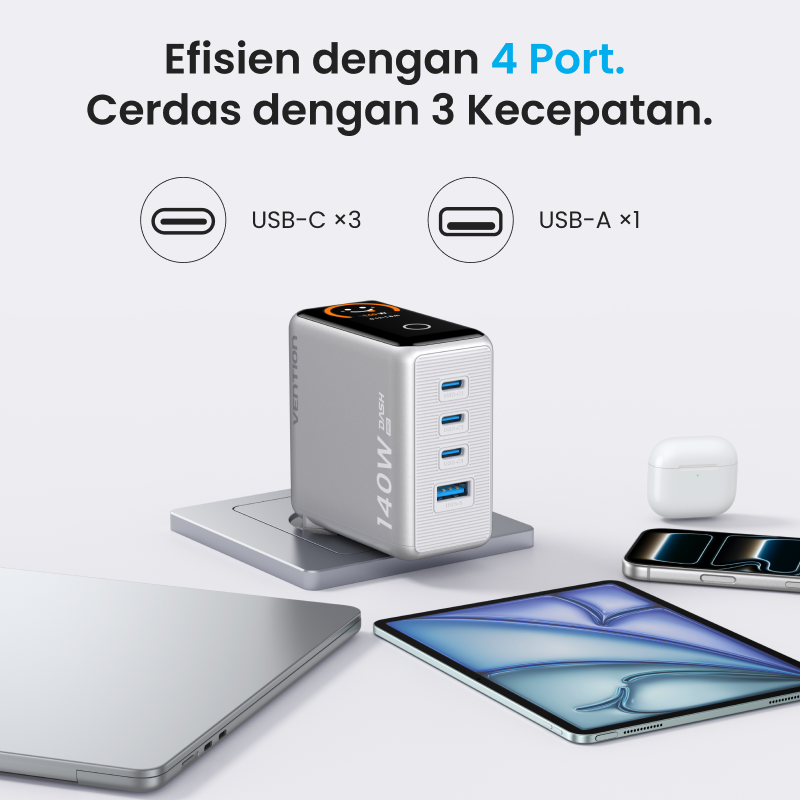 Jual Vention Charger Adaptor Dash Pro Series 5A 140W PD PPS Smart TFT ...