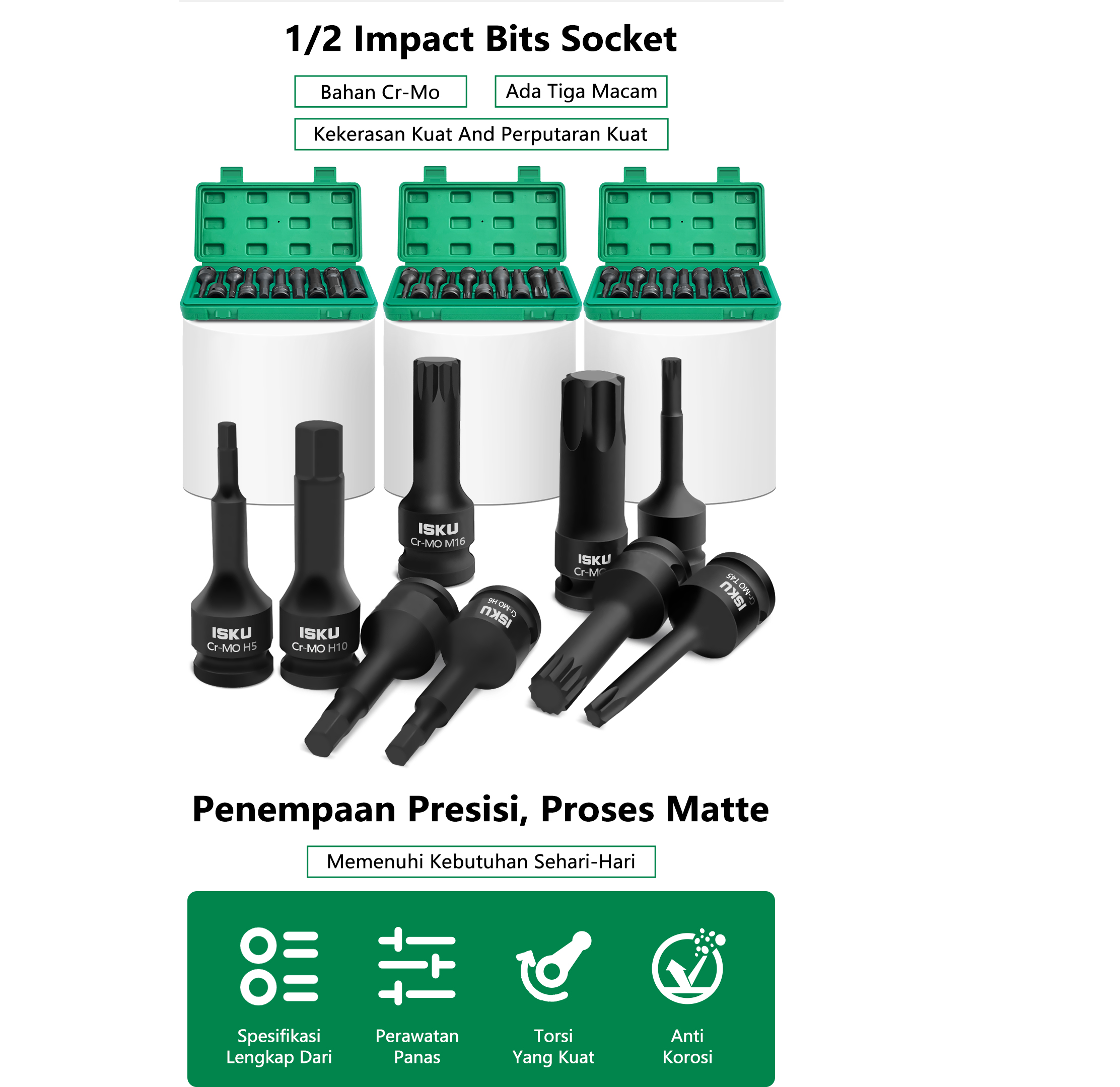 Jual ISKU Impact Bits Socket 10pcs Bahan Cr Mo 1/2 Inch Mata Socket ...