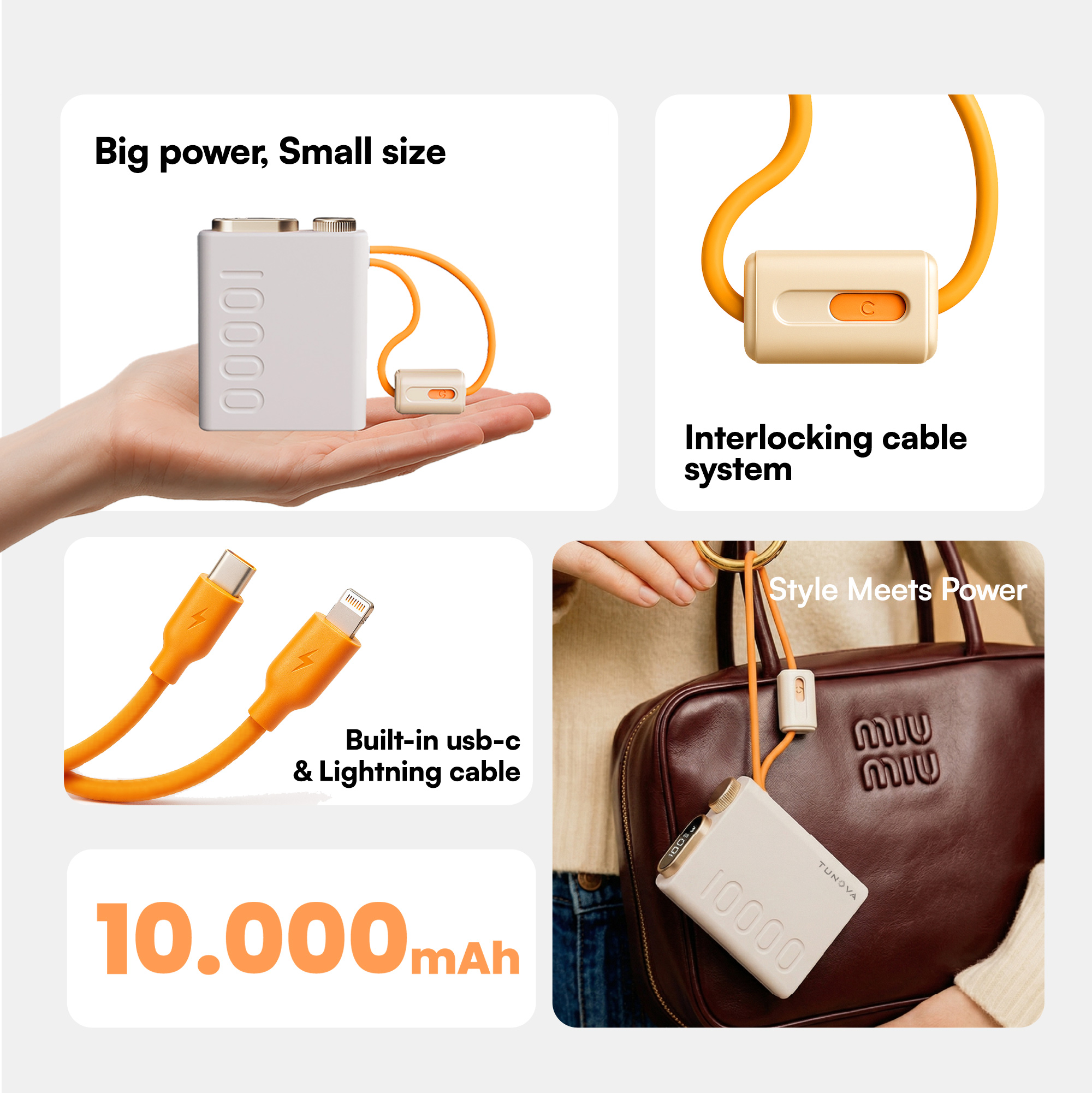 Jual TUNOVA Supermini Powerbank 10000mAh 22.5W Fast Charging | Built-in ...