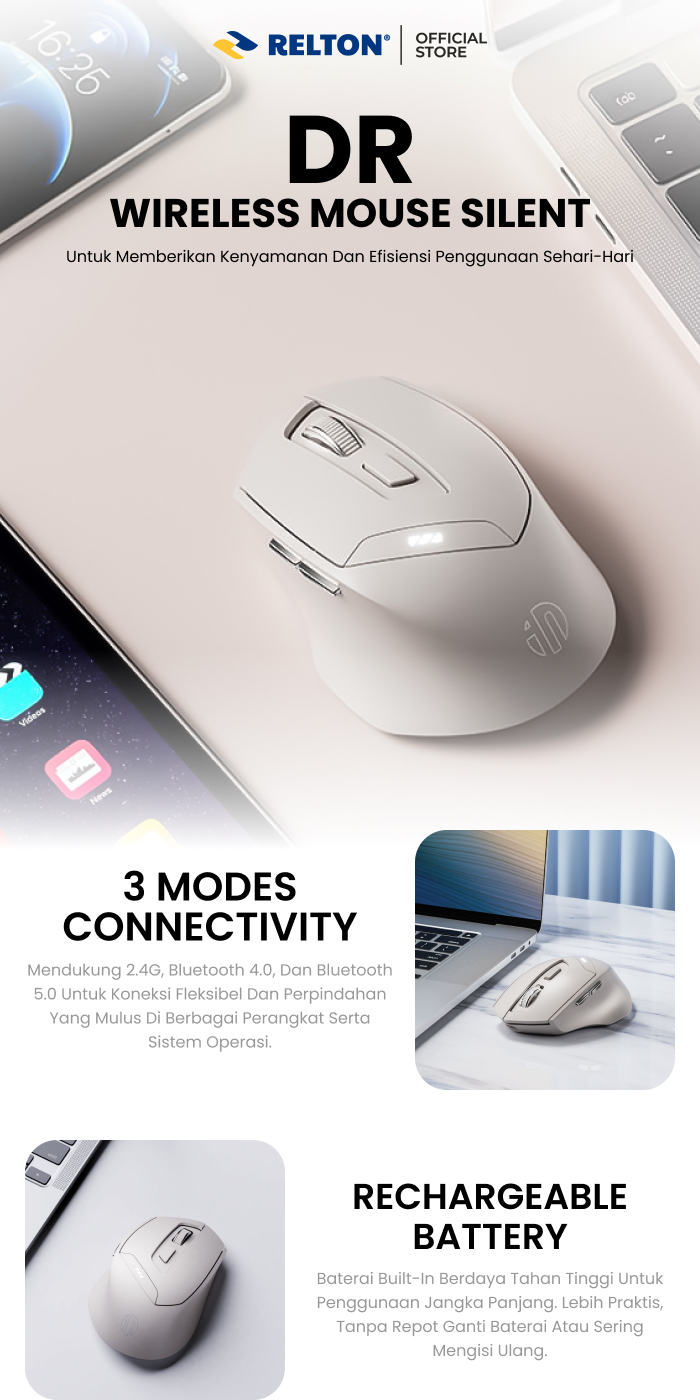 Jual Mouse Wireless Tri-Mode DR Silent PixArt PA3207 2400 DPI | Shopee ...