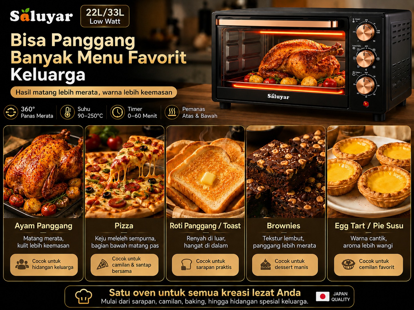 Jual Oven Listrik Saluyar 22L/33L Low Watt Pemanas Atas Bawah Oven ...