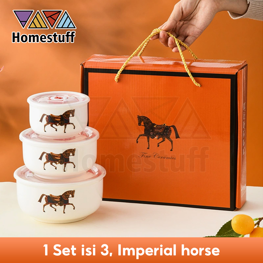 Jual HOMESTUFF Set Mangkuk Keramik 3 Tingkat Aneka Motif- 3 Set ...