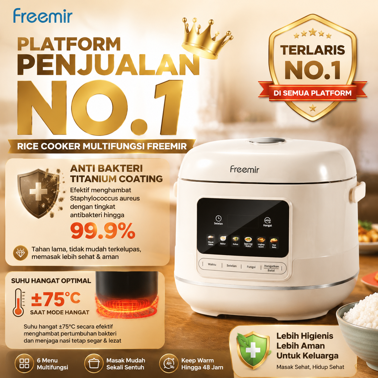 Jual [free Gift] freemir electric Smart Rice Cooker Titanium Coating 1 ...