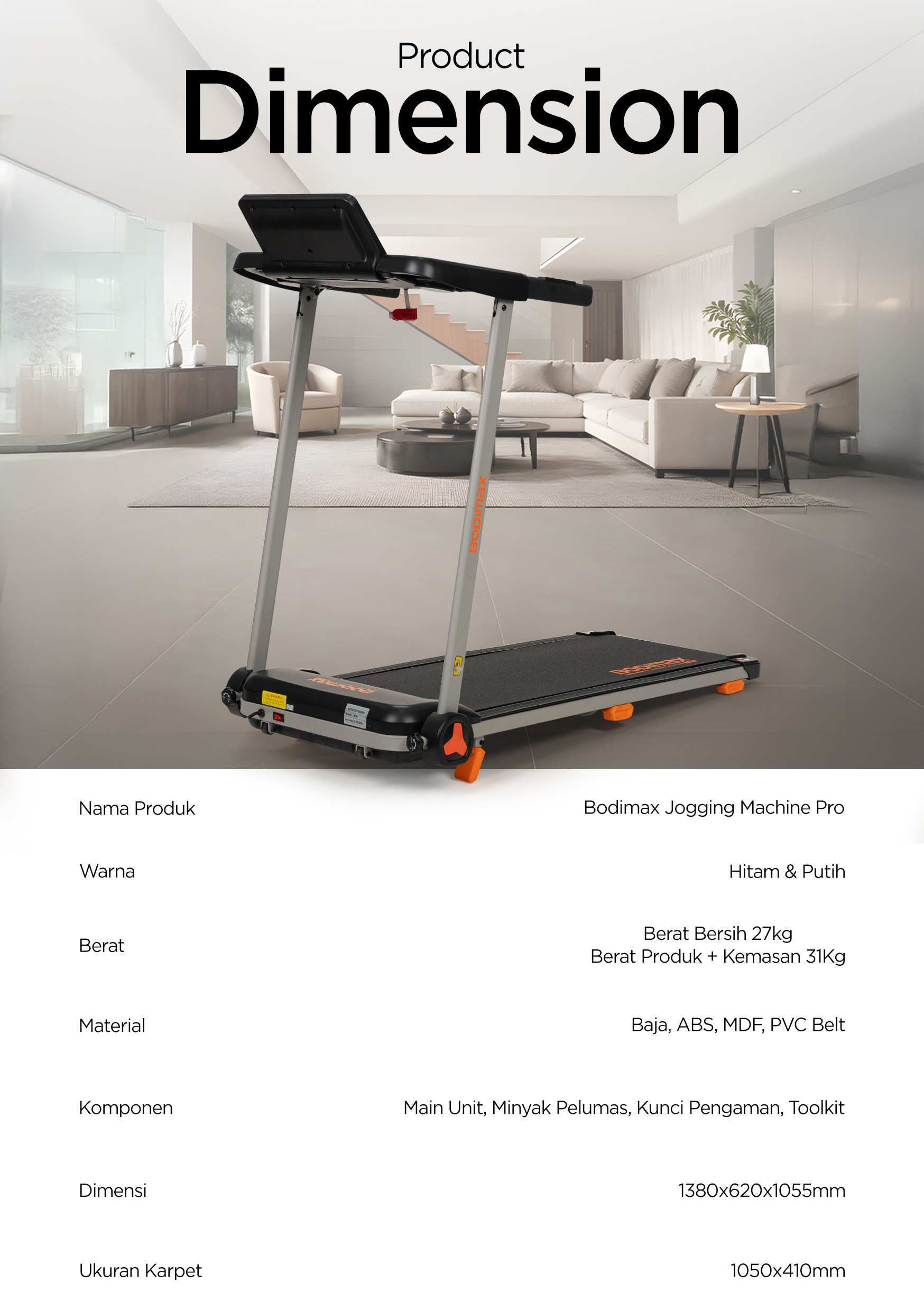 Jual BODIMAX JOGGING MACHINE PRO / Treadmill 10KM / Incline / Sensor ...