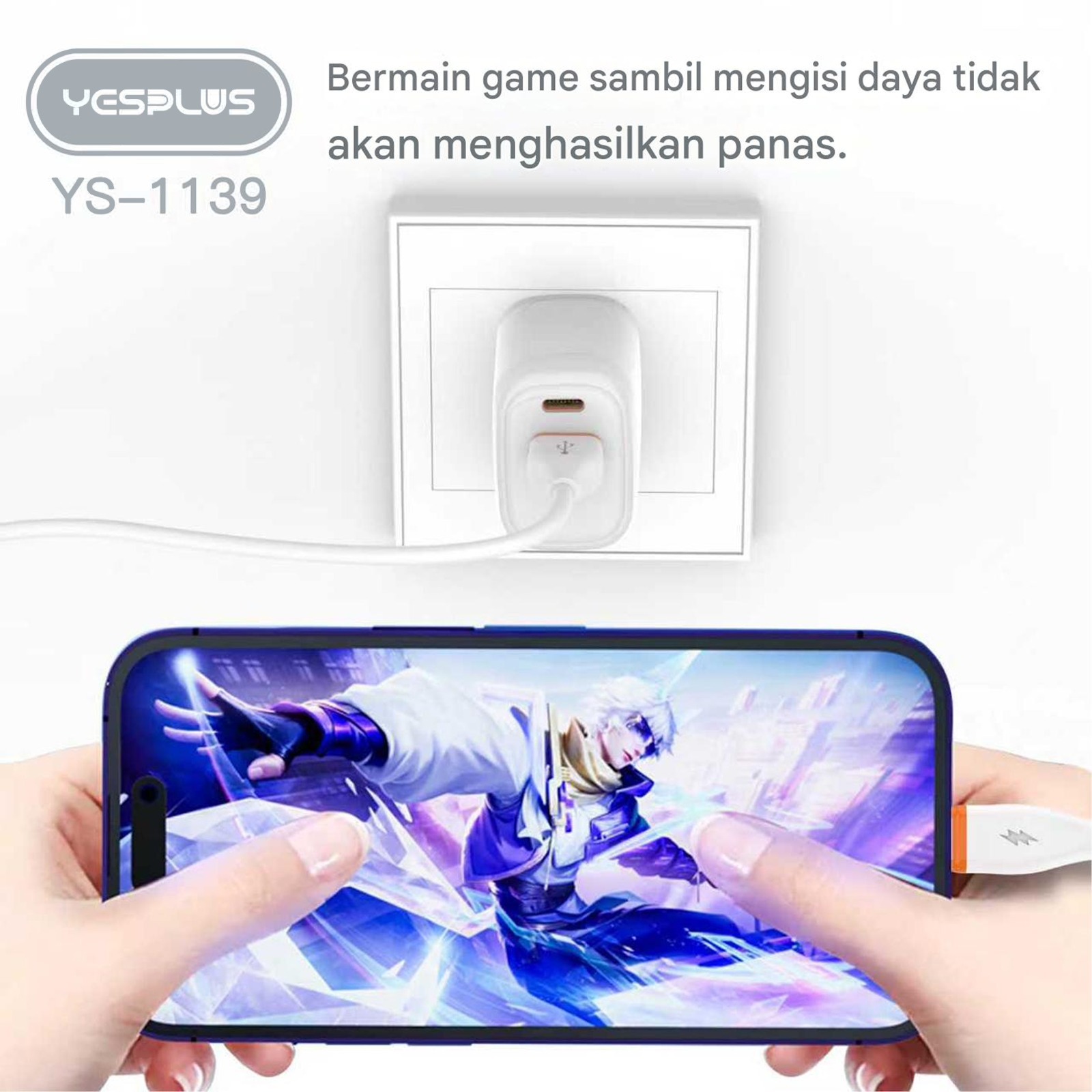 Jual Charger YESPLUS YS-1139 GAN Charger 38W Dual Port Type-C & USB ...