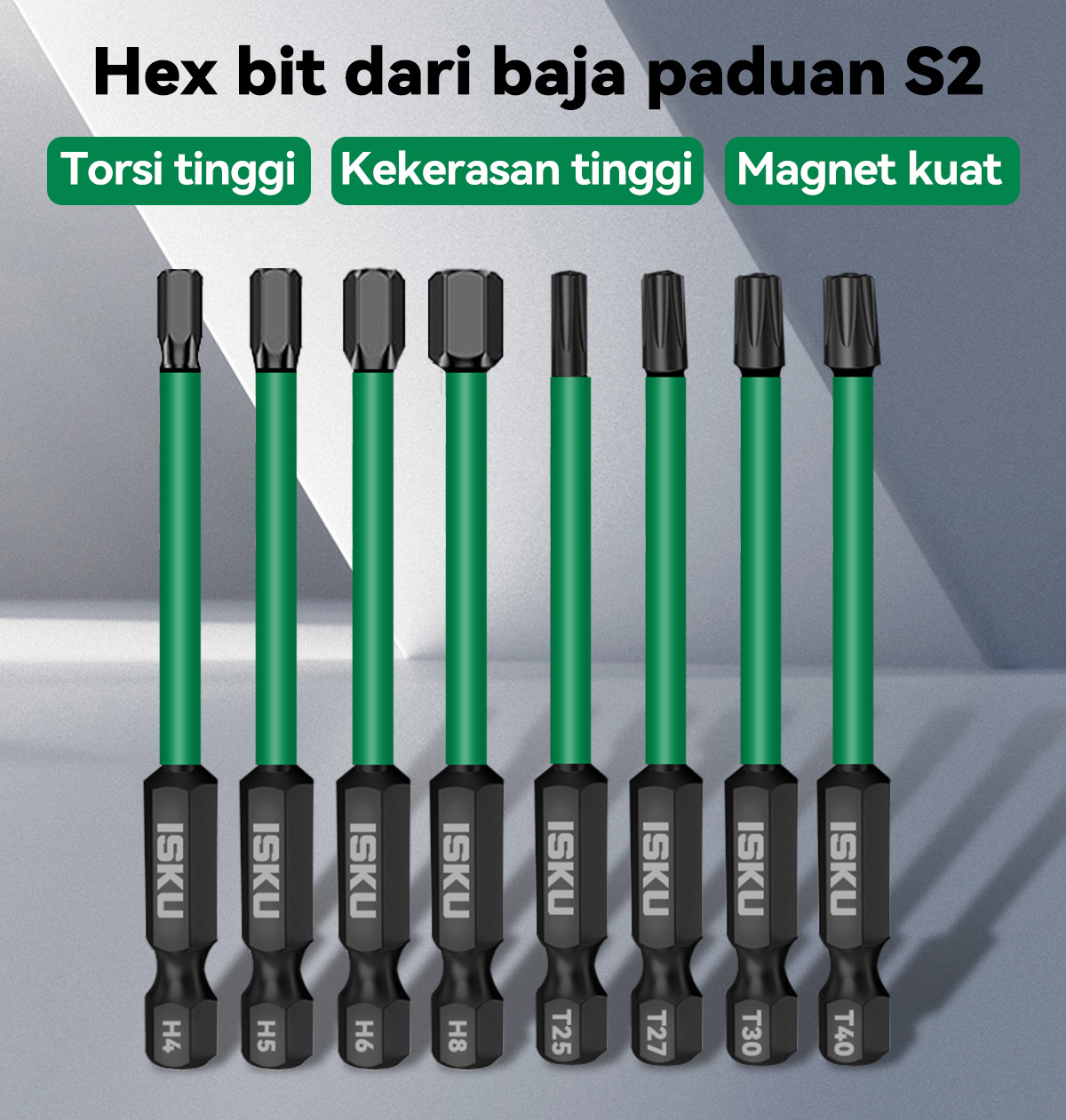 Jual ISKU Magnetic kunci L Hex Key Baja S2 Set 8 pcs & Star bit set 9 ...