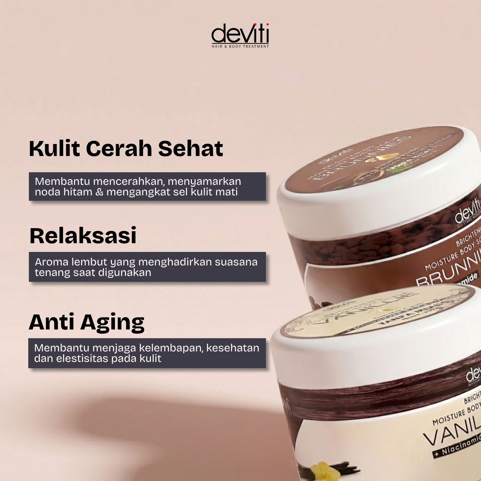 Jual deviti Moisture Body Scrub 250 Gram Lulur Cream Tanpa Bilas BPOM ...
