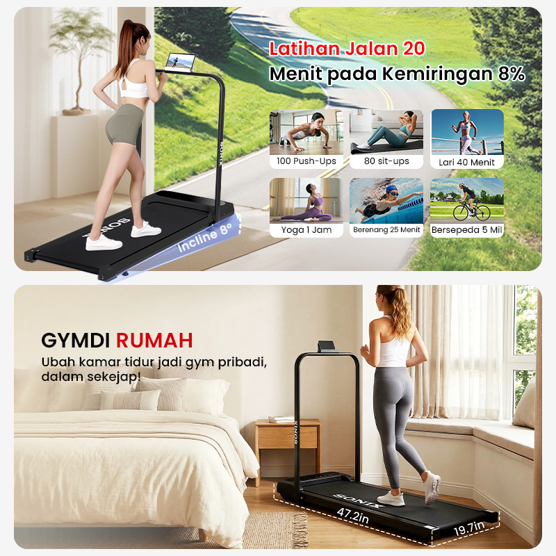 Jual Sonix Incline Treadmill STR01 Running Mat Listrik Lipat Treadmill ...