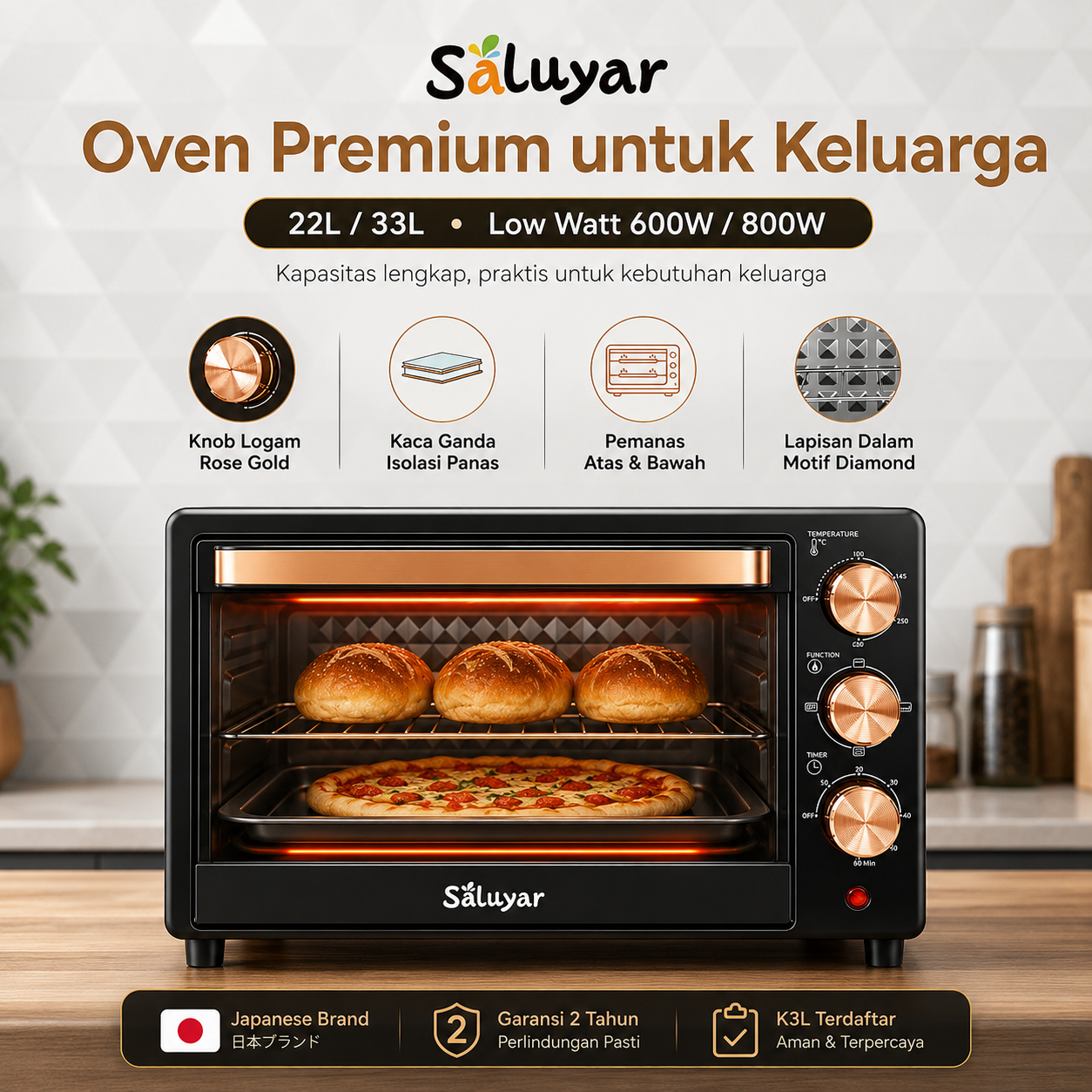Jual Oven Listrik Saluyar 22L/33L Low Watt Pemanas Atas Bawah Oven ...