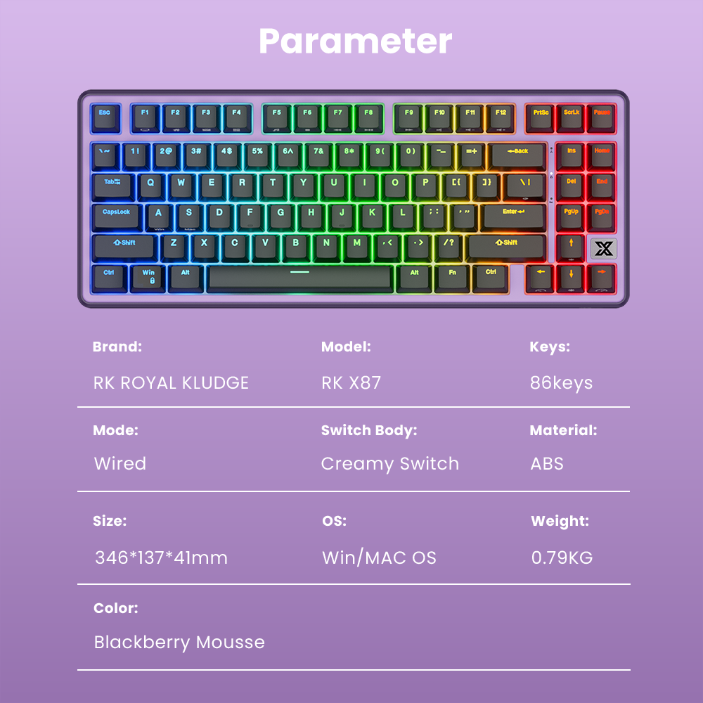 Jual Royal Kludge RK X87 Blackberry Mousse RGB Wired Gaming Keyboard ...