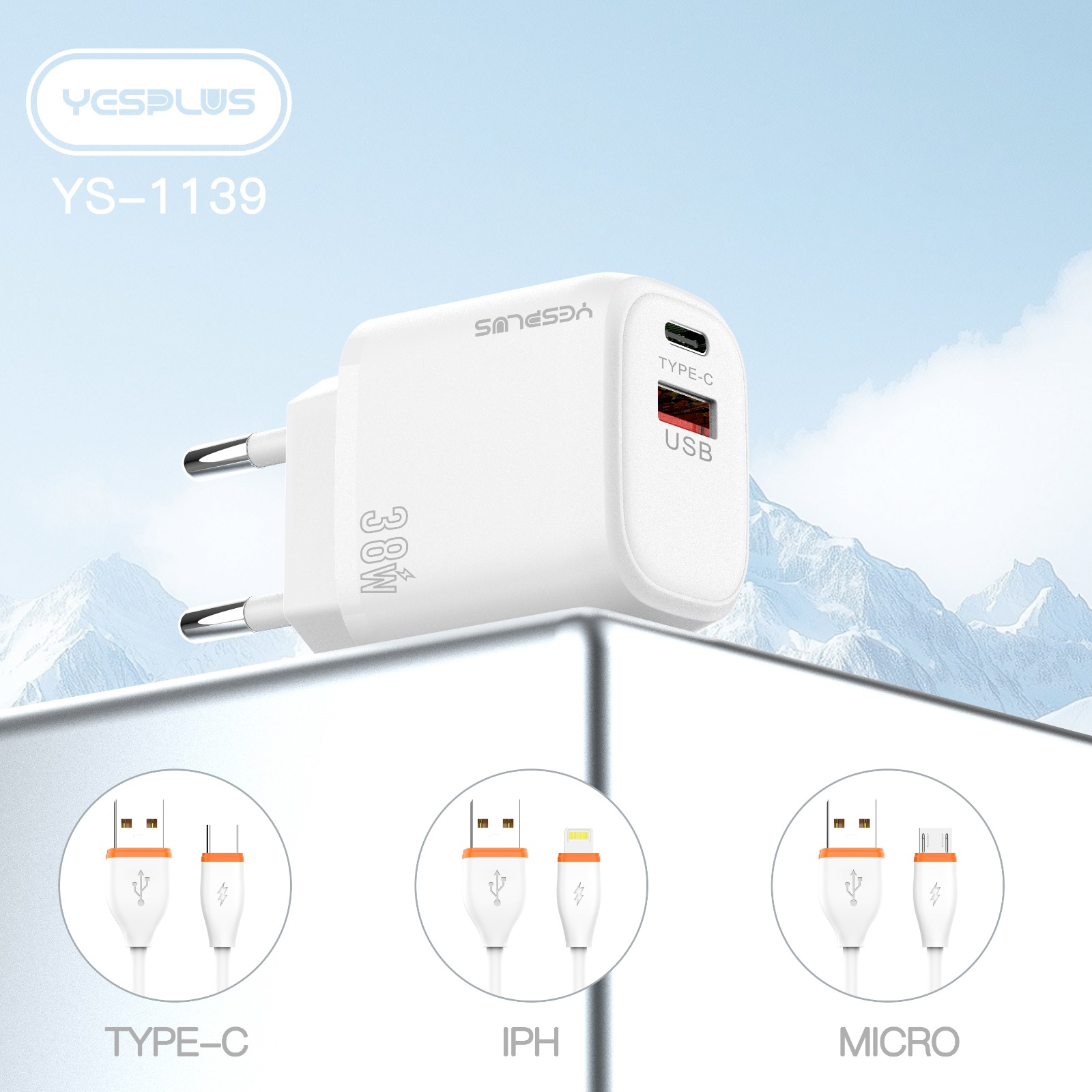 Jual Charger YESPLUS YS-1139 GAN Charger 38W Dual Port Type-C & USB ...