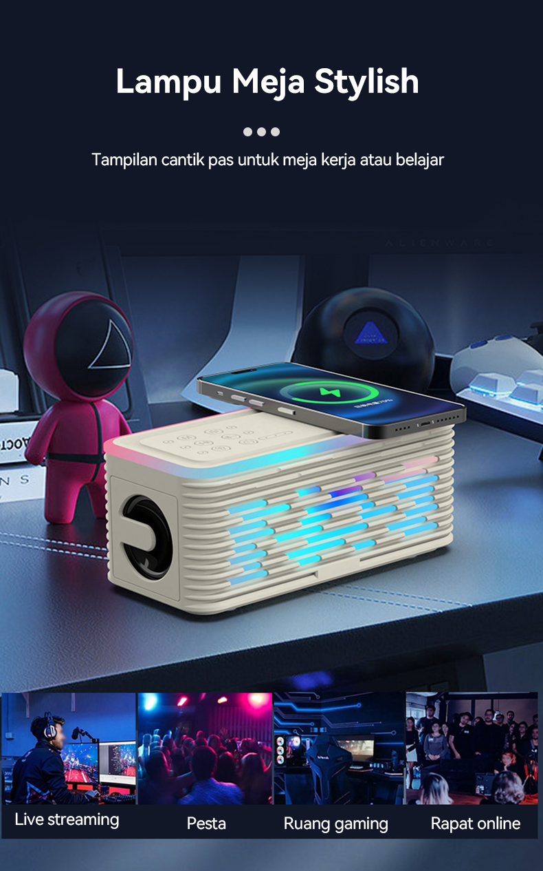 Jual BASIKE Speaker Bluetooth MW90 Bass Kuat LED RGB Wireless Charging ...