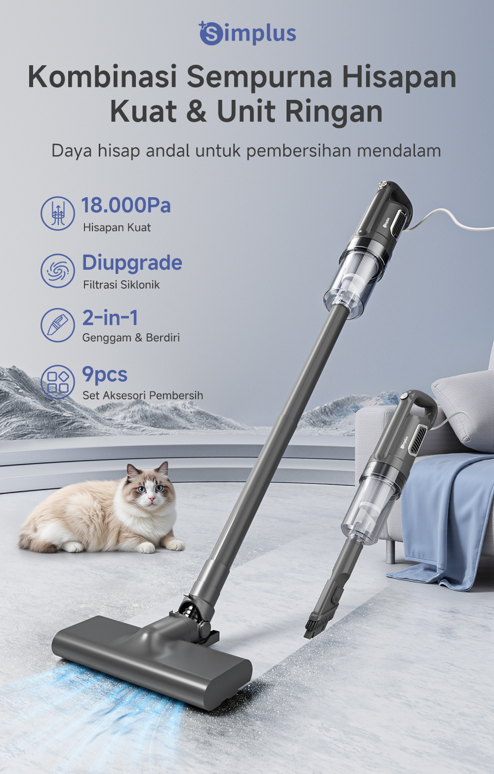 Jual Simplus Vacuum Cleaner Daya Hisap Besar 18000Pa 9 Pcs Aksesoris 2 ...