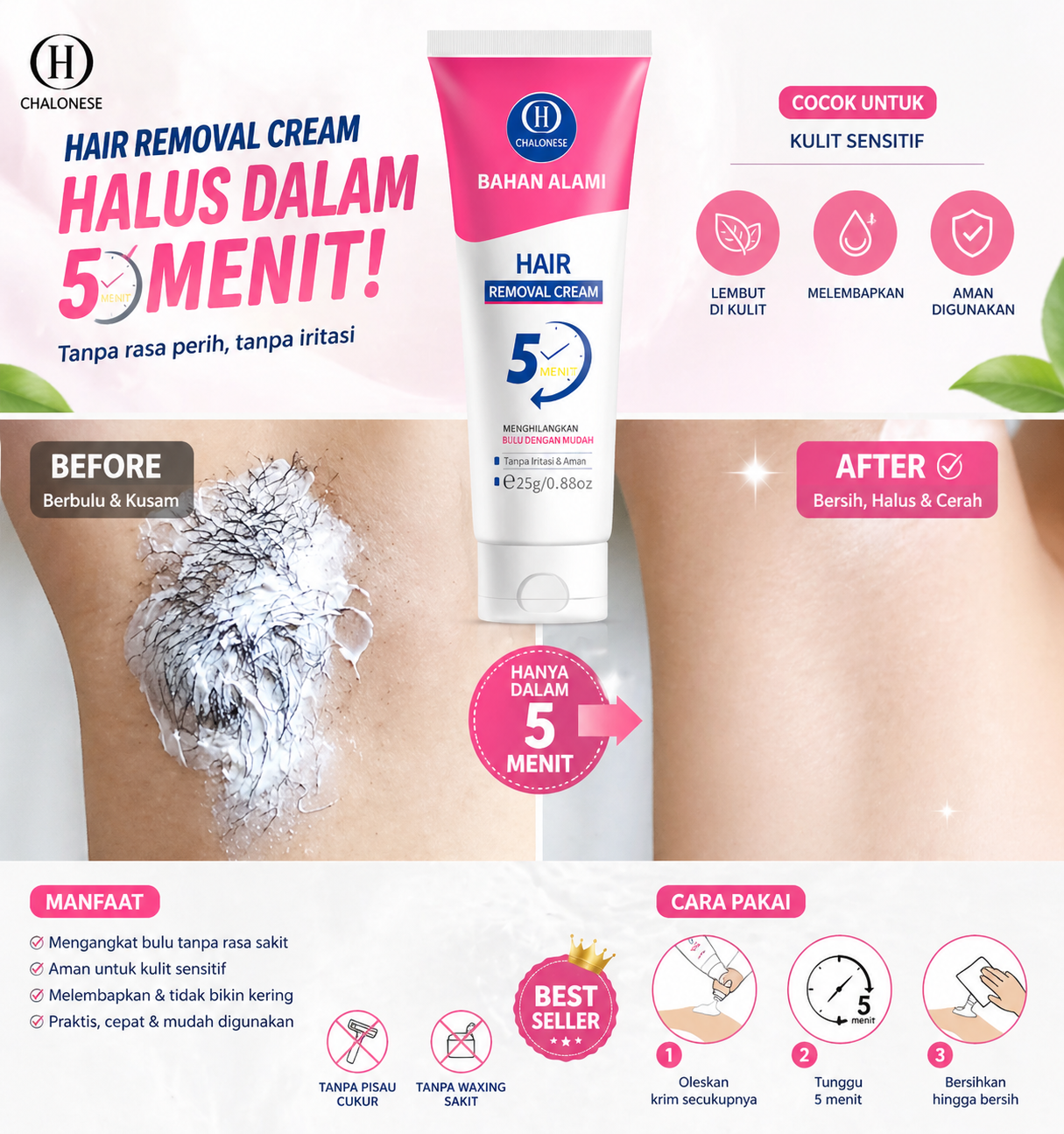 Jual [COD] Chalonese Hair Removal Cream Membantu Menghilangkan Bulu dan ...
