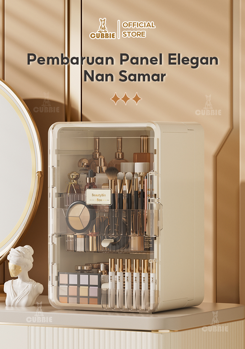 Jual Cubbie Rak Kosmetik Box cosmetik Anti Debu Cosmetic Kotak 3 Petak ...