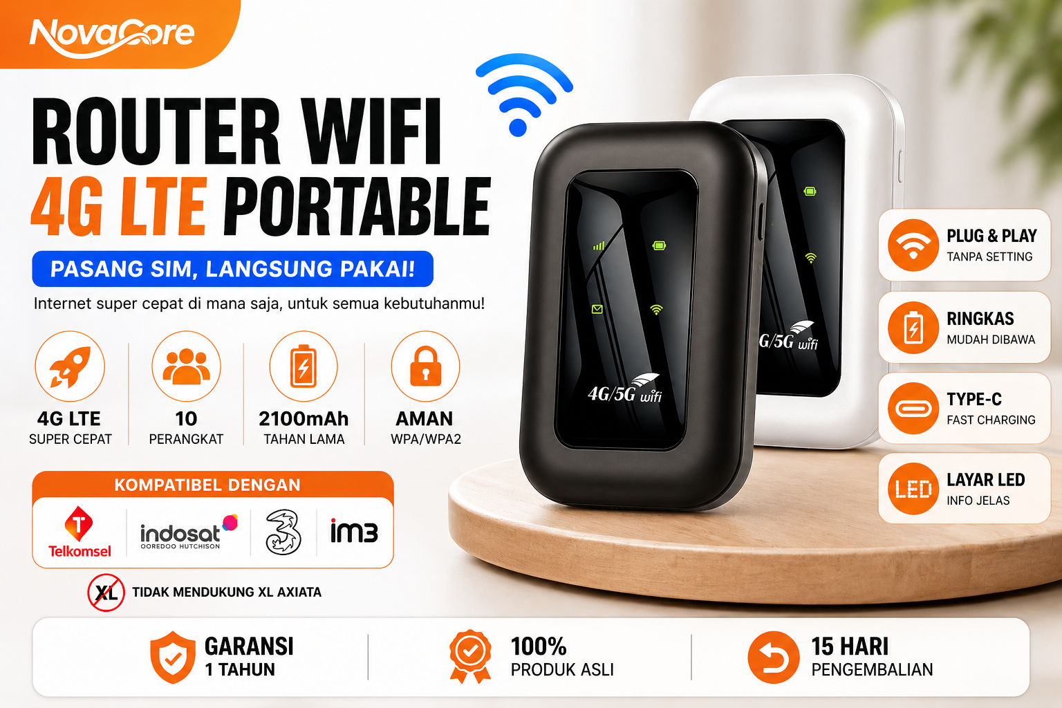 Jual Novacore Modem WiFi 4G LTE Portable Router Mini | Mifi Hotspot ...