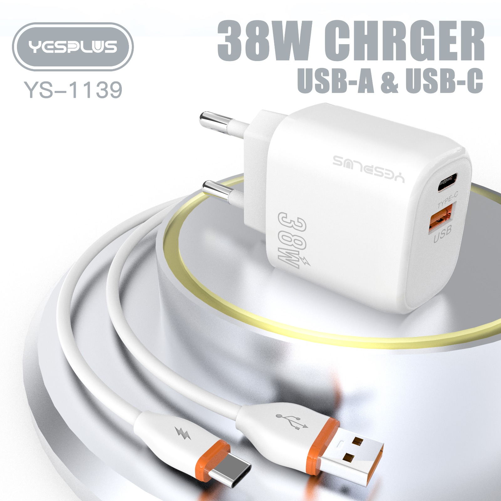 Jual Charger YESPLUS YS-1139 GAN Charger 38W Dual Port Type-C & USB ...