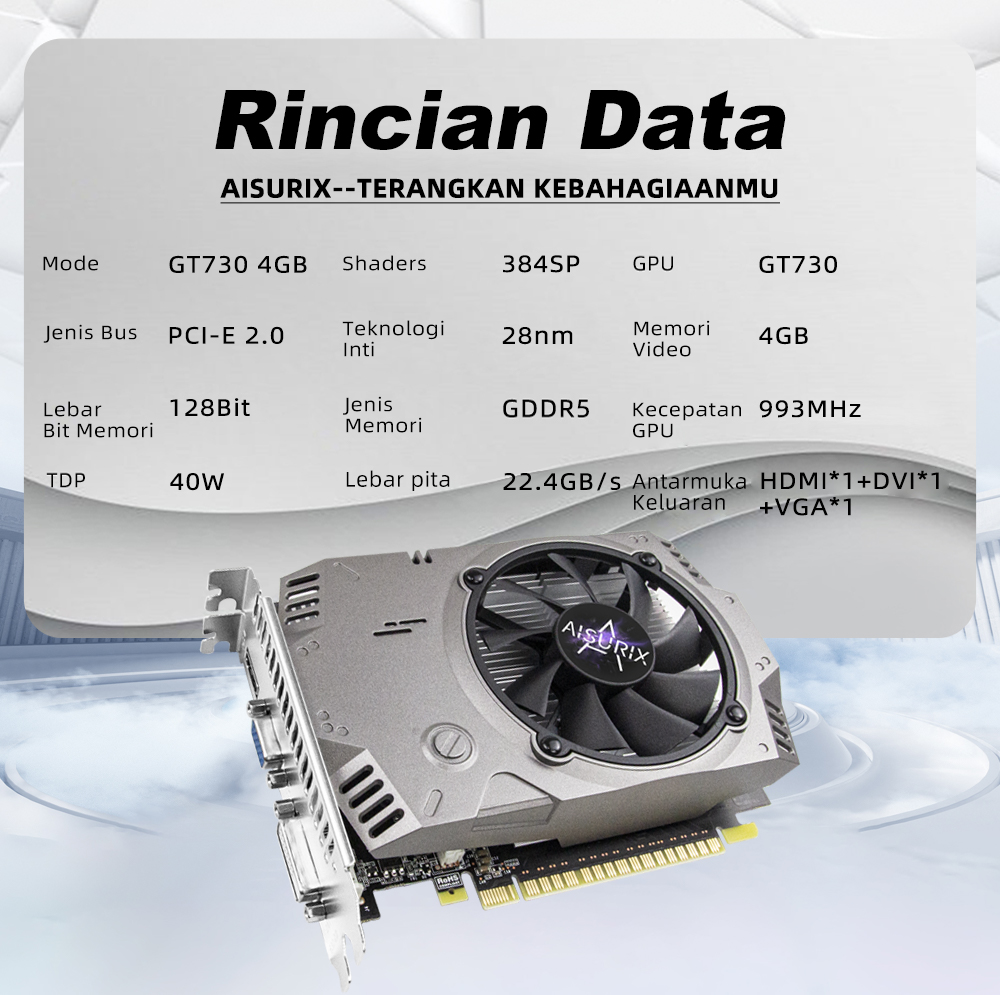 Jual AISURIX VGA card GT730 4GB GDDR3 HDMI DVI VGA Gaming Office ...