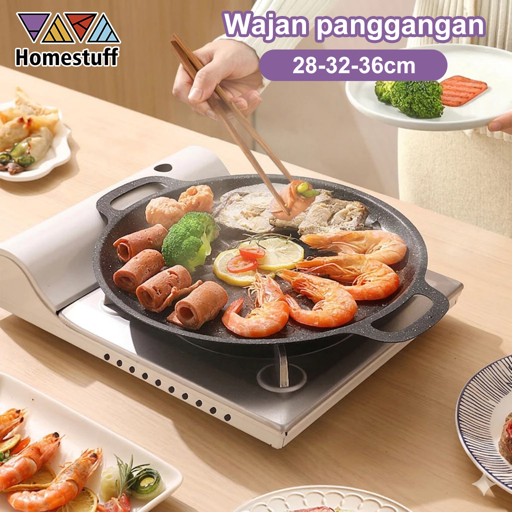 Jual HOMESTUFF Wajan Anti Lengket 28 32 36CM | Grill Pan BBQ Serbaguna ...