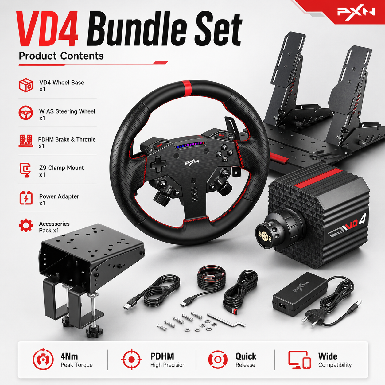 Jual PXN VD4 BUNDLE SET Direct Drive Racing Wheel 4Nm Servo Motor Base ...