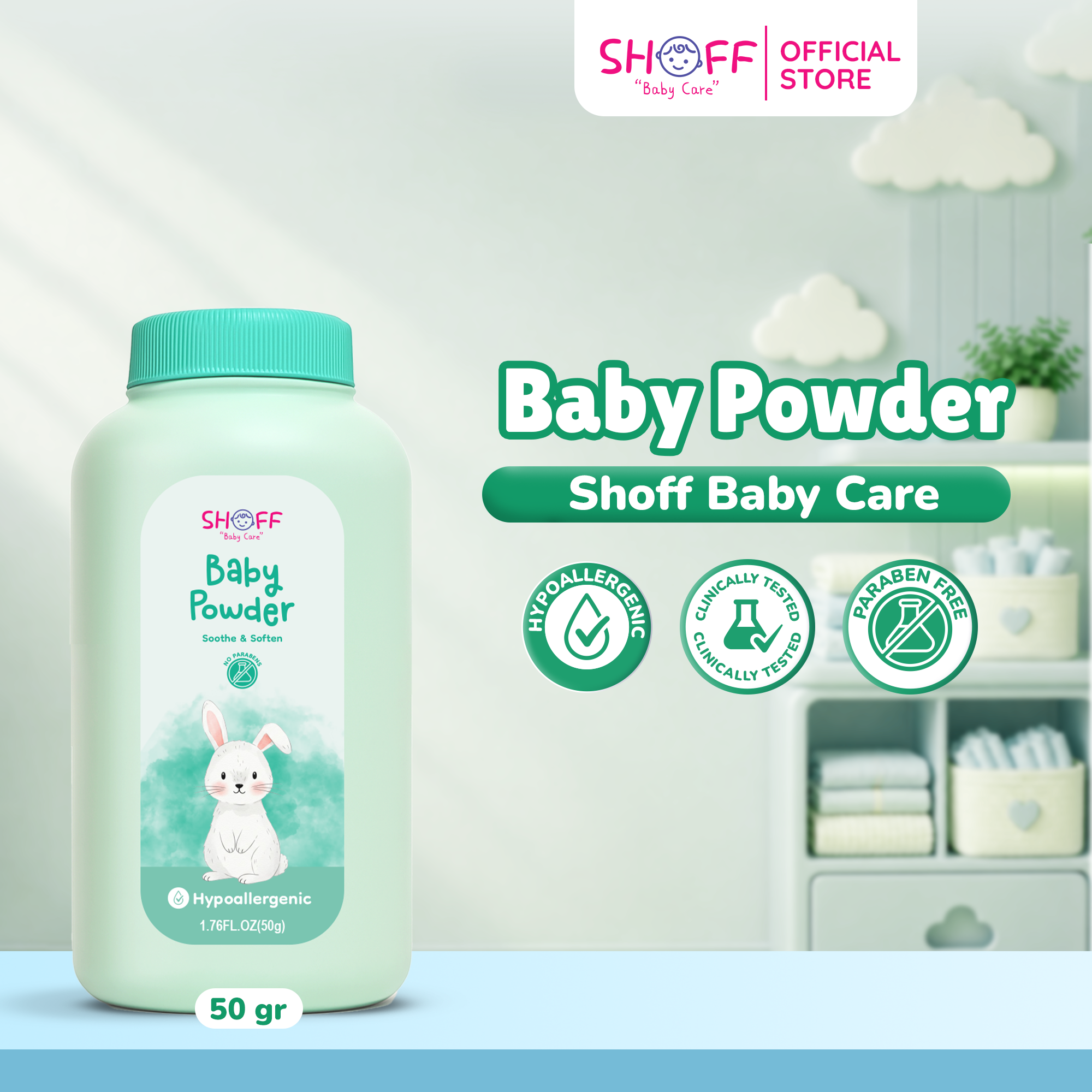 Jual Shoff Baby Powder 50g – Bedak Bayi Hypoallergenic | Soothe ...