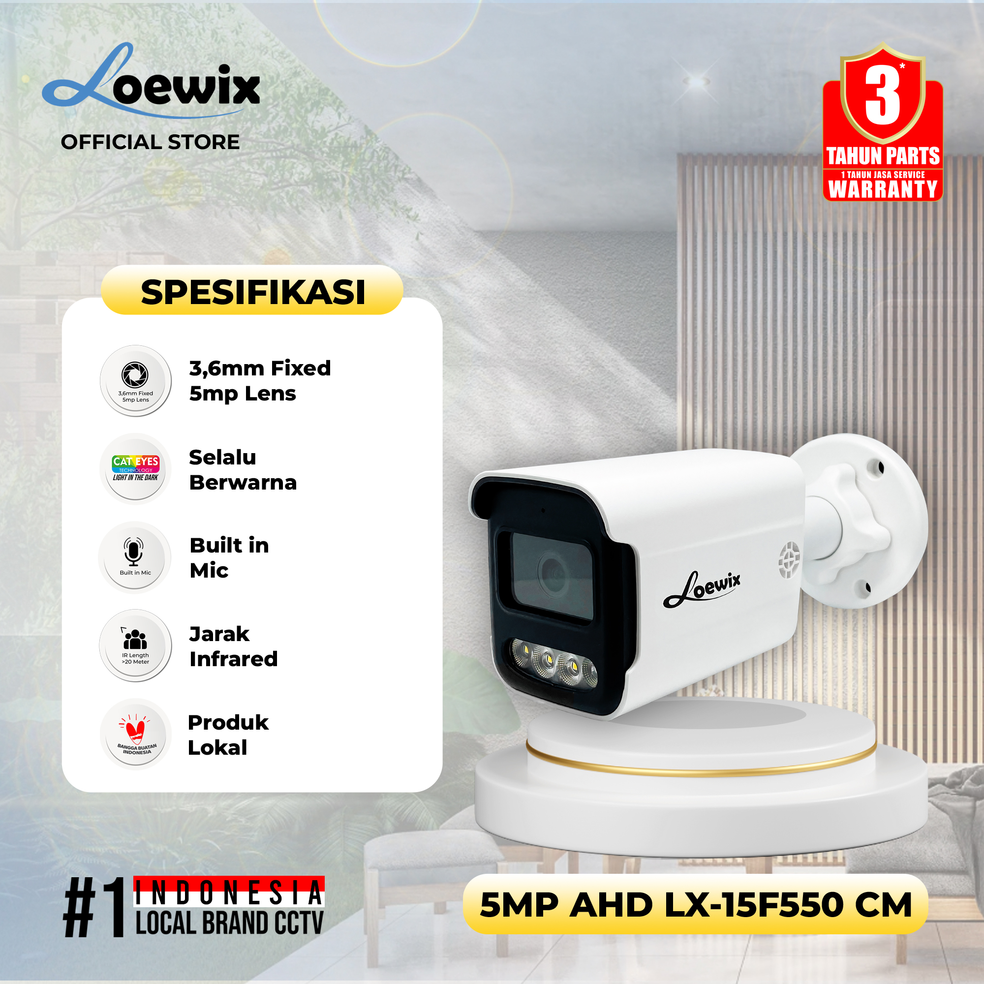 Jual LOEWIX Kamera CCTV 5MP AHD Ultra HD Outdoor Waterproof Full Color ...