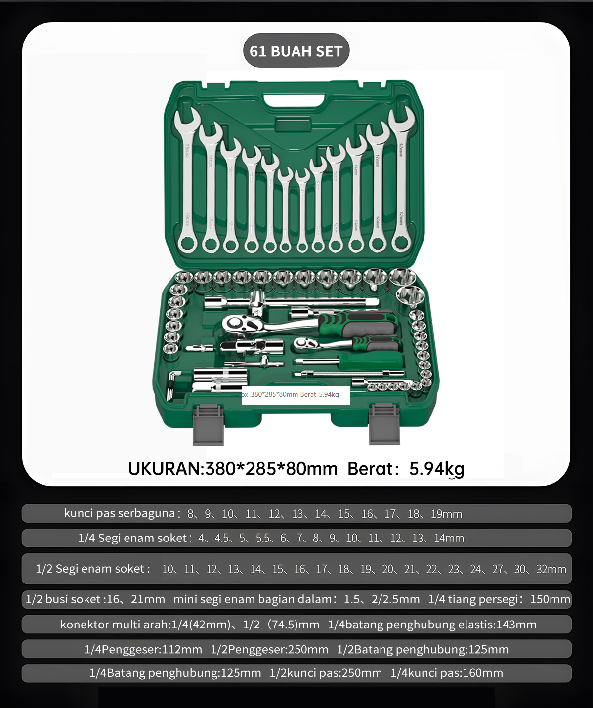 Jual ISKU Tool Kit Kunci Sok Set 61 Pcs Gagang Ratchet Bengkok 72 Gigi ...