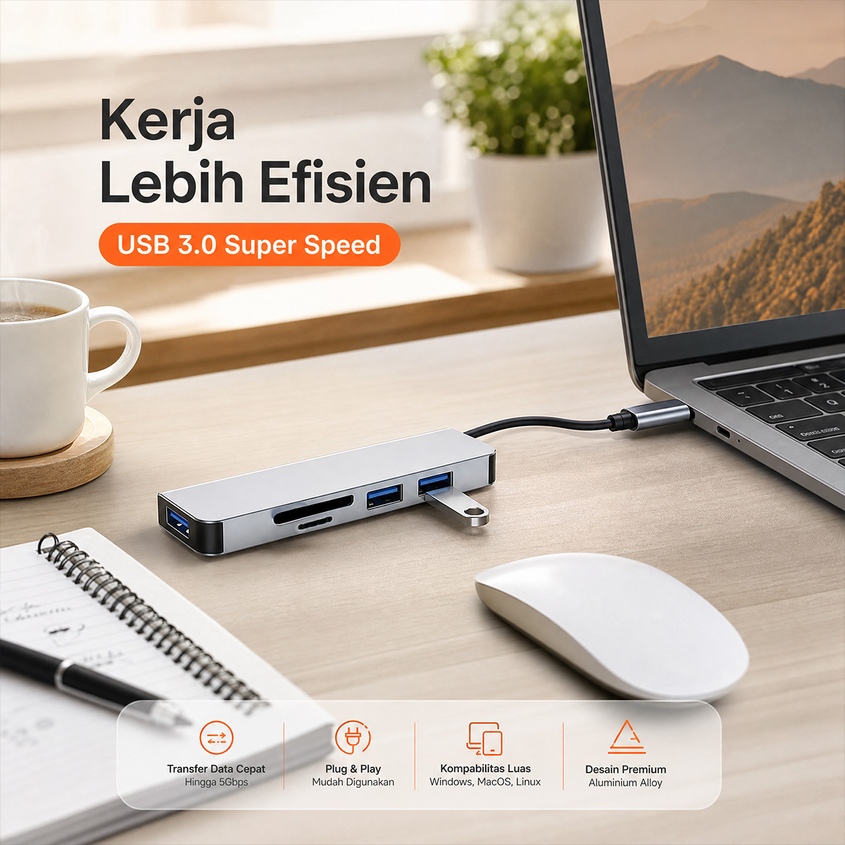 Jual (Rilis eksklusif)ZIVOKA ZHB51 5-in-1 Type-C + USB-A Hub Adapter ...