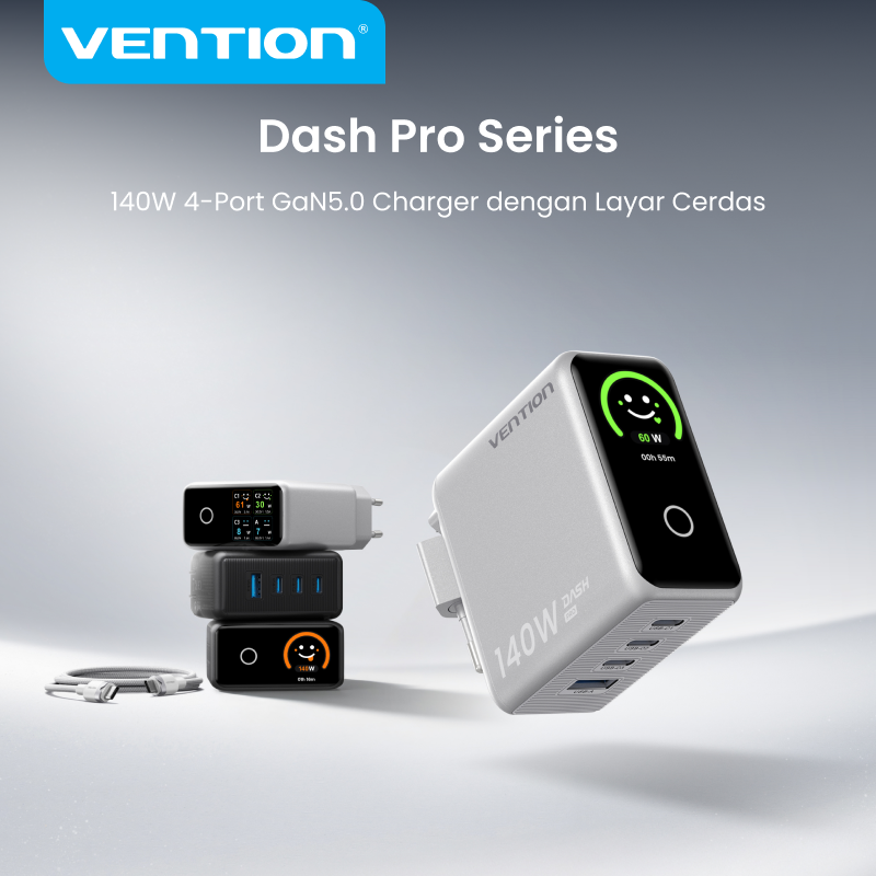 Jual Vention Charger Adaptor Dash Pro Series 5A 140W PD PPS Smart TFT ...